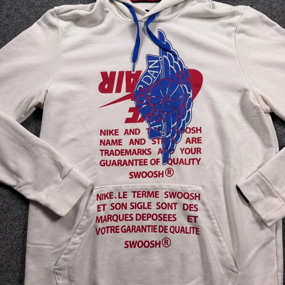 Nike Jordan Hoodie Men Medium White Graphic Pullover Air Wings Swoosh Jumpman